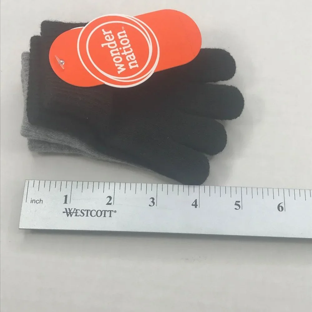 2 Pair Pack Wonder Nation Children's Gloves Black And Gray Ages Over 24 Months